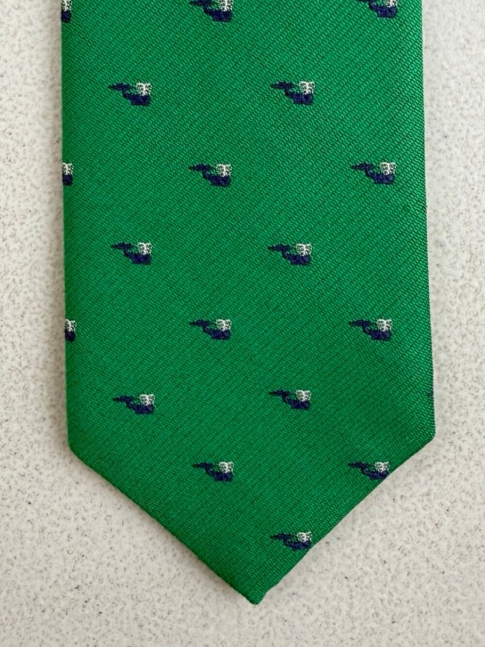 Vintage Whale Pattern Jacquard Silk Blend Tie 1960s Green Beluga 60s Necktie